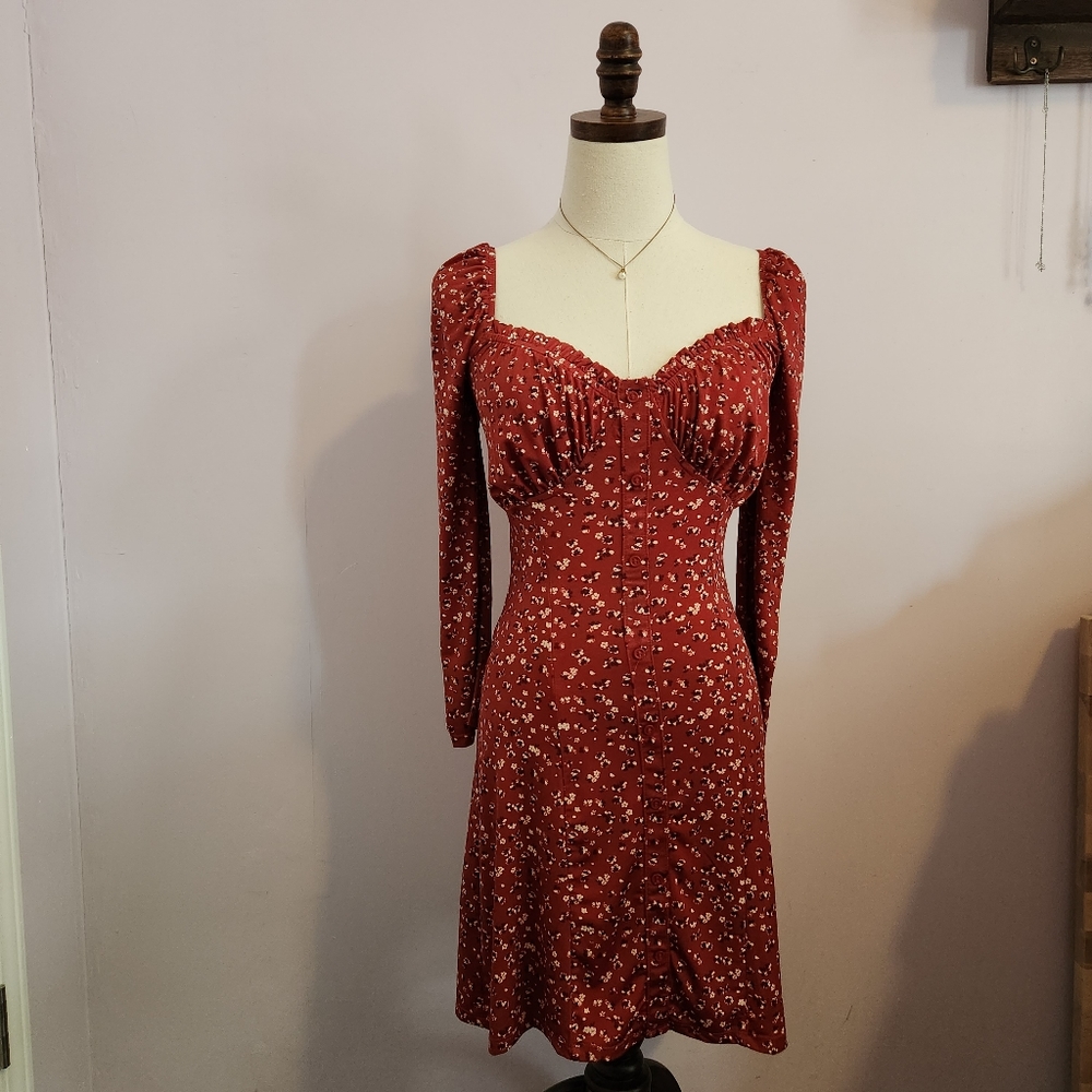 Francesca's Trixxi Brick Red Floral Sweetheart Babydoll Dress size S